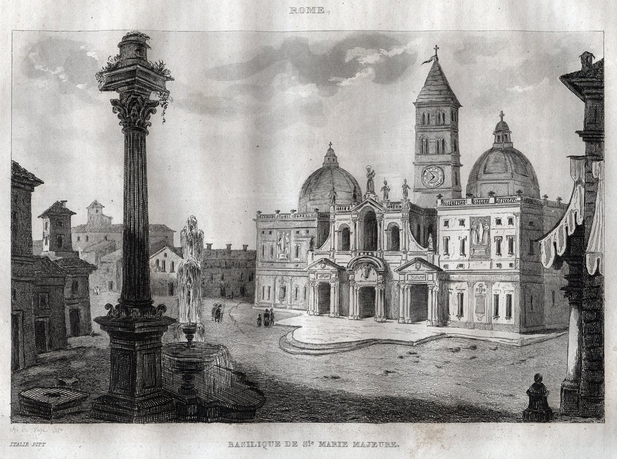 Basilica di Santa Maria Maggiore - Rom - Basilica di Santa Maria Maggiore (Basilica di Santa Maria Maggiore) Rom - Indgravering fra "" maleriske Italien "" - Historisk og beskrivende maleri af Italien "" af M. de Norvins, Ch. Nodier 1834- 1836. af French School