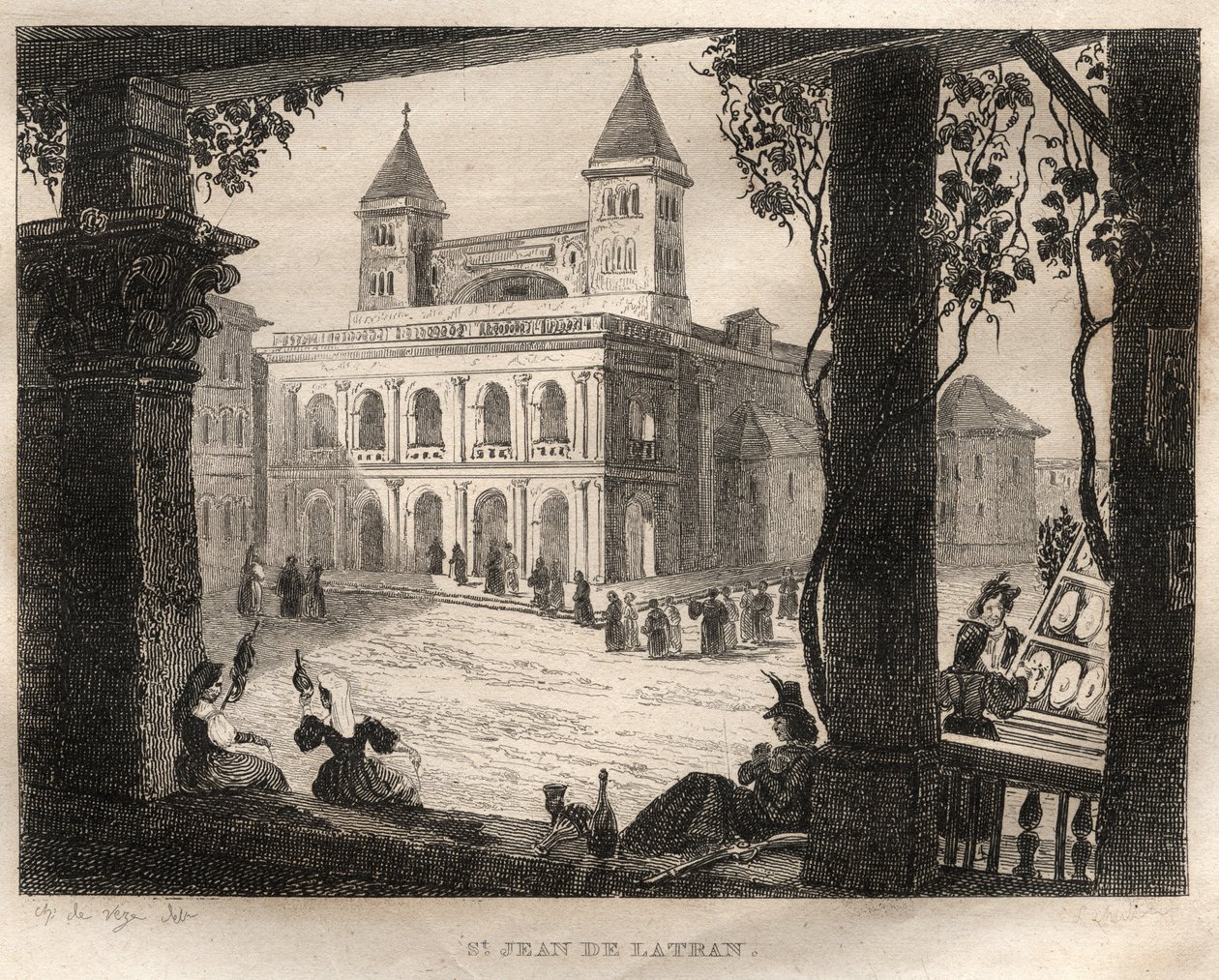 Basilikaen San Giovanni Laterano, Rom - Sankt Johannes af Lateran - Gravering fra "" Det maleriske Italien" - Historisk og beskrivende maleri af Italien" af M. de Norvins, Ch. Nodier 1834-1836. af French School