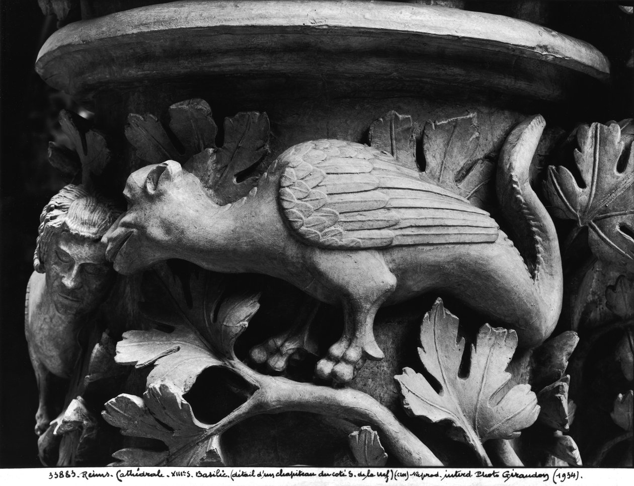 Basilisk, hovedstad fra katedralen Notre Dame i Reims (gipsstøbt af sten) af French School