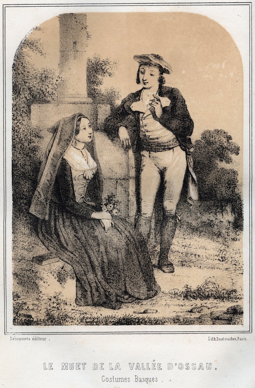 Baskiske kostumer - Den stumme i Ossau-dalen - indgravering i "Les soirees de mon uncle souvenirs et recits de voyages" af MORING MICHEL - Slutningen af ​​det 19. århundrede af French School