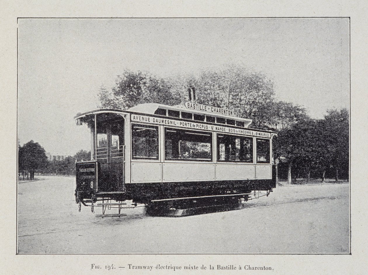 Bastille-Charenton elektrisk sporvogn - i "Through electricity"" af G. Davy af French School