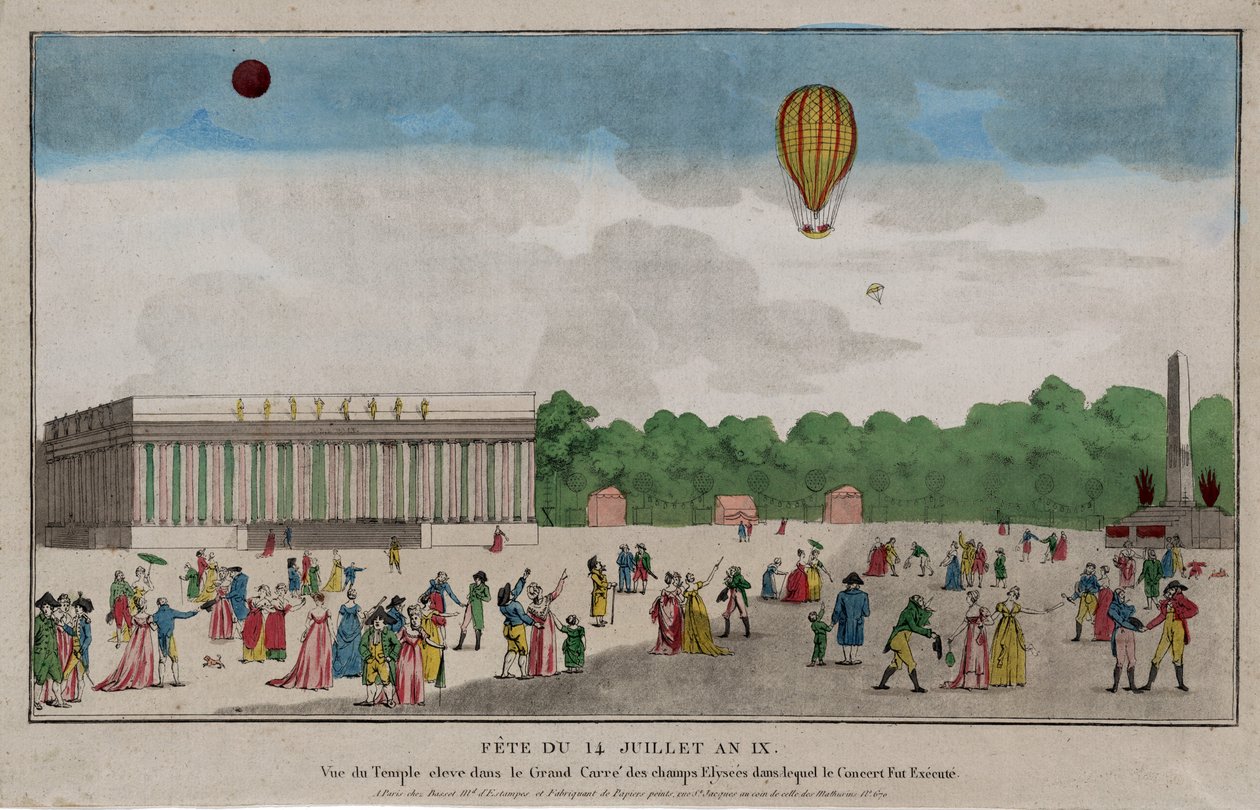Bastilledagen, Paris, 14. juli 1801 (håndfarvet gravering) af French School