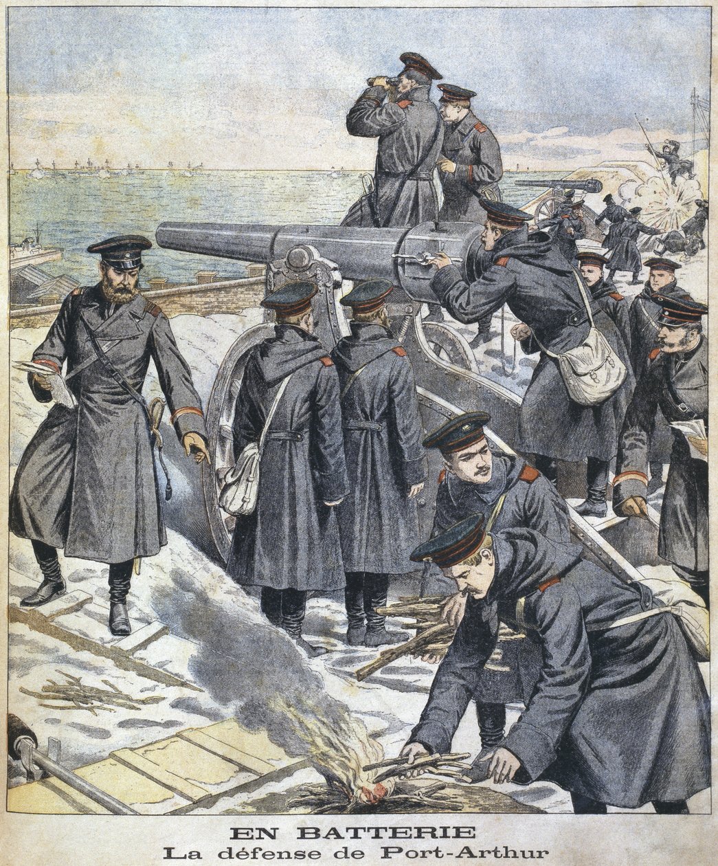 Batteri, forsvar af Port Arthur, illustration fra le Petit Journal: Supplement Illustre, 27. marts 1904 af French School