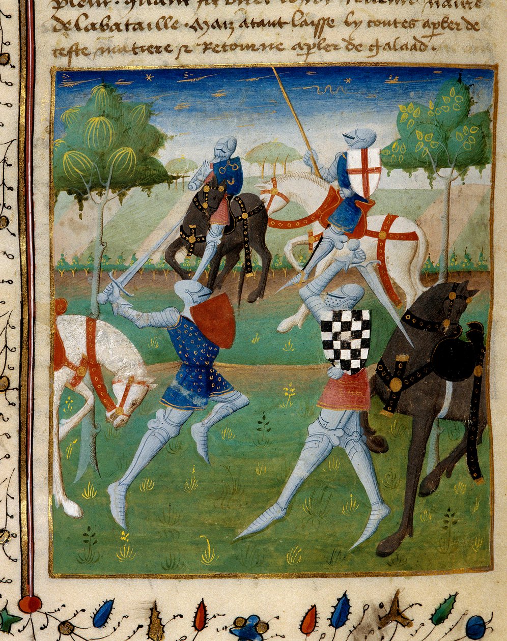 Kamp mellem ridderen Palamede og Artus (eller Arthur) den lille miniature taget fra manuskriptet "The novel of Tristan" rettet til mesteren Charlkes fra Maine af French School