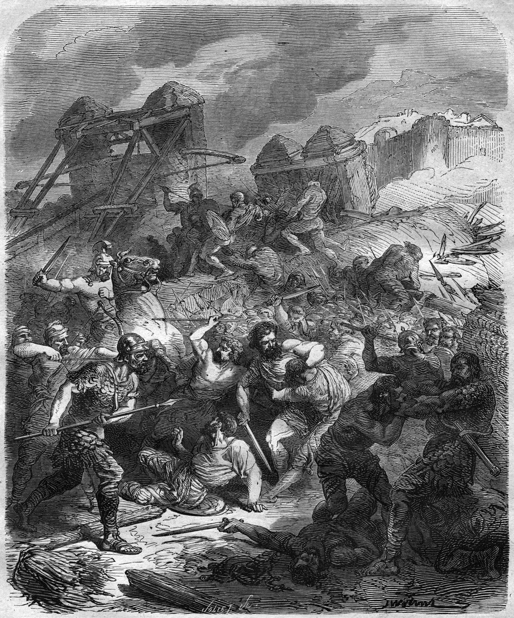 Slaget ved Alesia, Gallerkrigen, 52 f.Kr (kobberstik) af French School