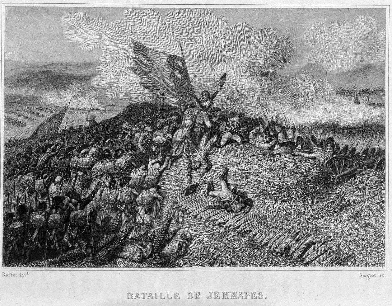 Slaget ved Jemappes i 1792 (Franskernes Sejr, kommanderet af Dumouriez) - i "" Revolution francaise"" af Thiers. 19. århundrede af French School
