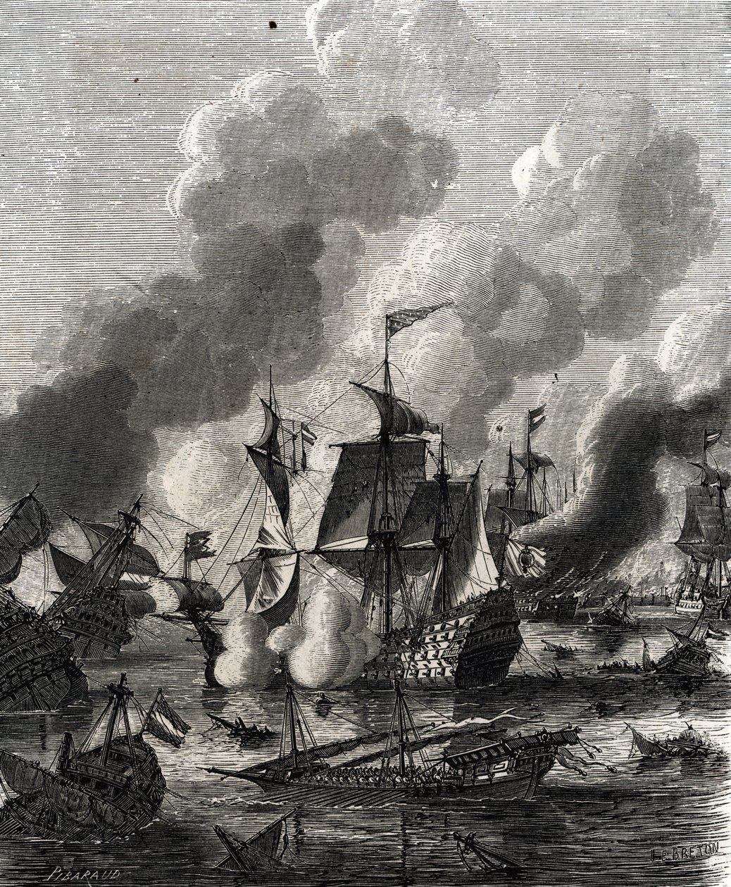 Slaget ved Lagos var et havslag under Niårskrigen den 27. juni 1693 (gravering) af French School
