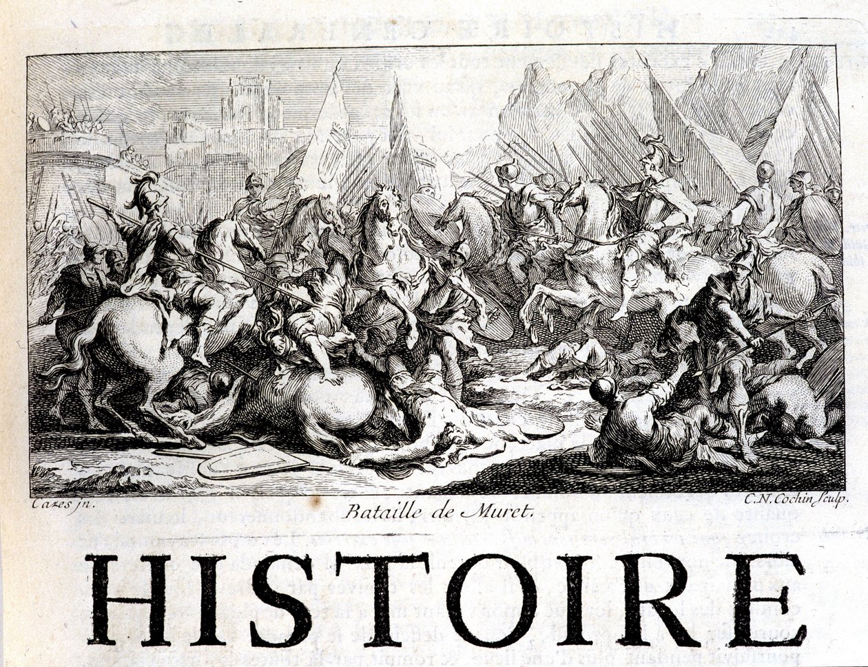 Slaget ved Muret den 12. september 1213 - i "" General History of Languedoc" af Joseph Vaissete, Paris af French School