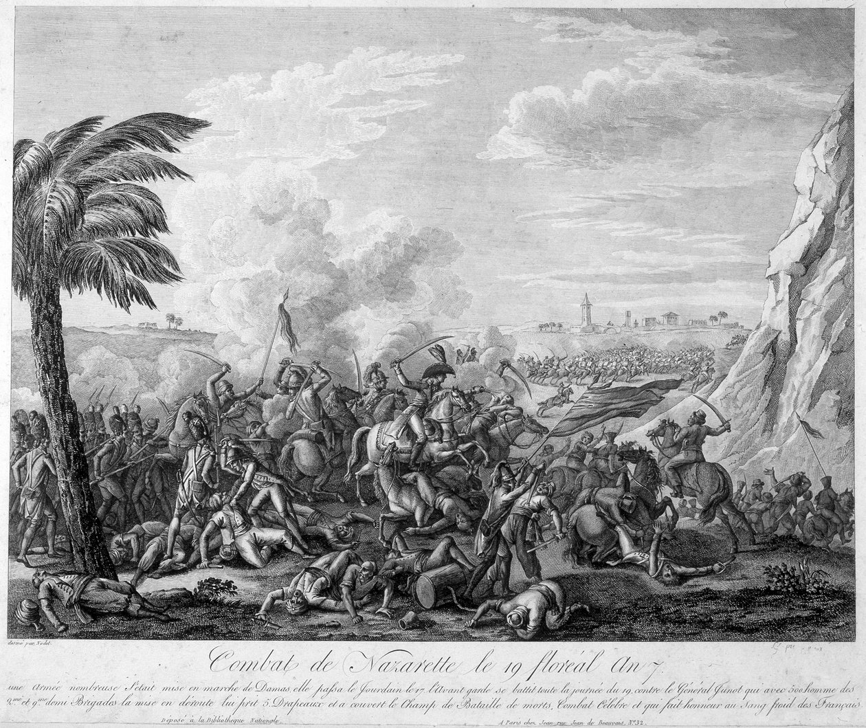 Slaget ved Nazareth den 19. blomsterår 7 (1799) under general Jean Andoche Junot (Jean-Andoche) (1771-1813) - i "" Revolution francaise"" af Thiers. 19. århundrede af French School