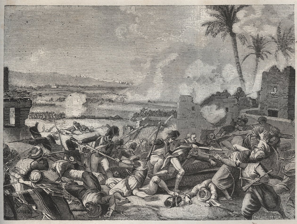 Slaget ved Sediman - kamp mellem den franske hær under kommando af general Louis Charles Antoine Desaix (1768-1800) og den mamlukske hær af Mourad Bey (1750-1801), 7. oktober af French School