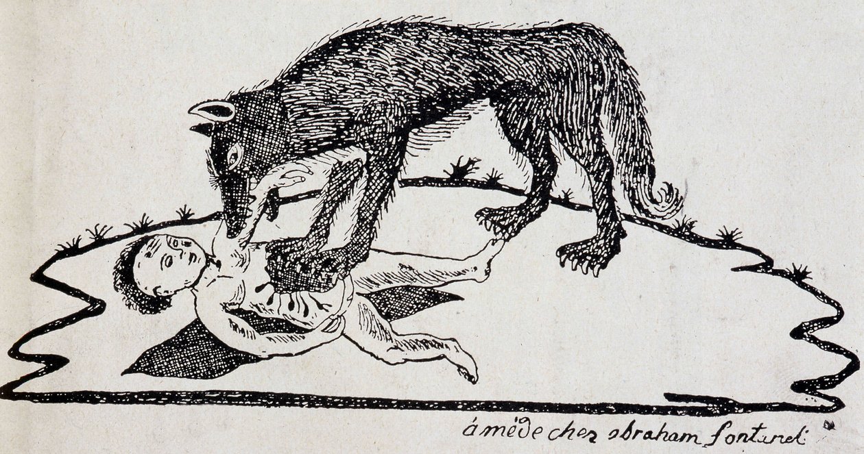 Beast torn a child (beast of the Gévaudan) - træstik udgivet i Mende (Archives du Puy-de-Dôme) af French School