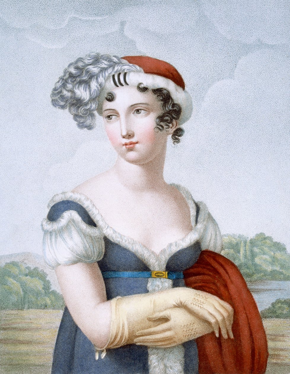 Smuk dame klædt i polonaisestil, graveret af L. Dibart af French School