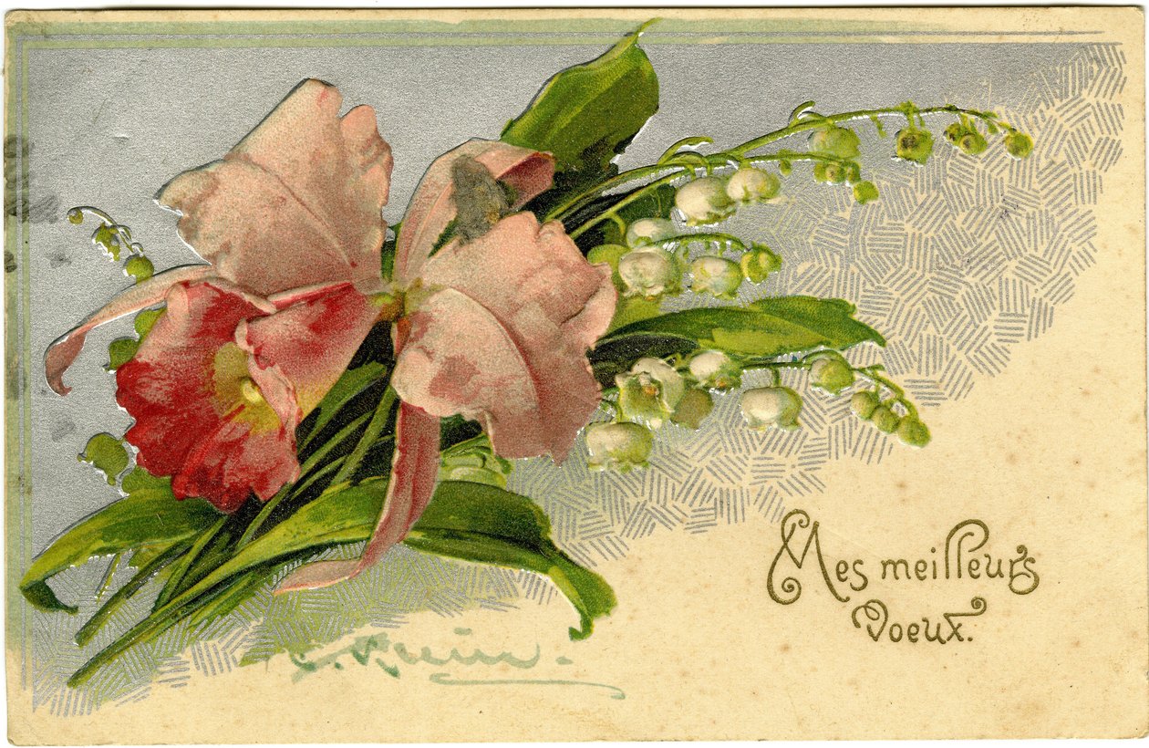 De bedste ønsker om liljekonvaller og blomster. af French School