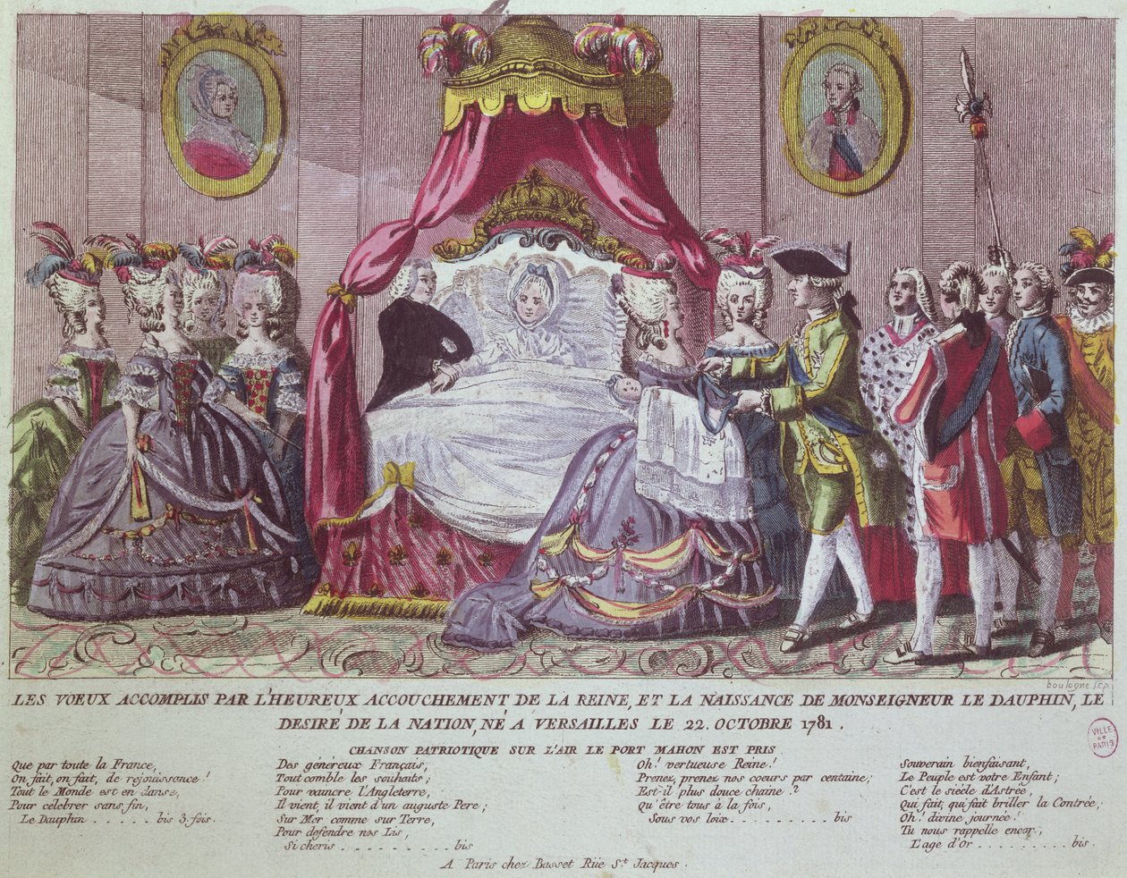 Fødsel af Grand Dauphin, Louis Joseph (1781-1789) (farvegravering) af French School