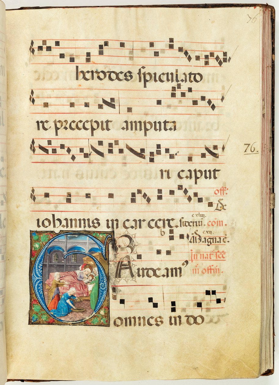 Jomfruens fødsel, Gradvis, f.76 (blæk, tempera & bladguld på pergament) af French School