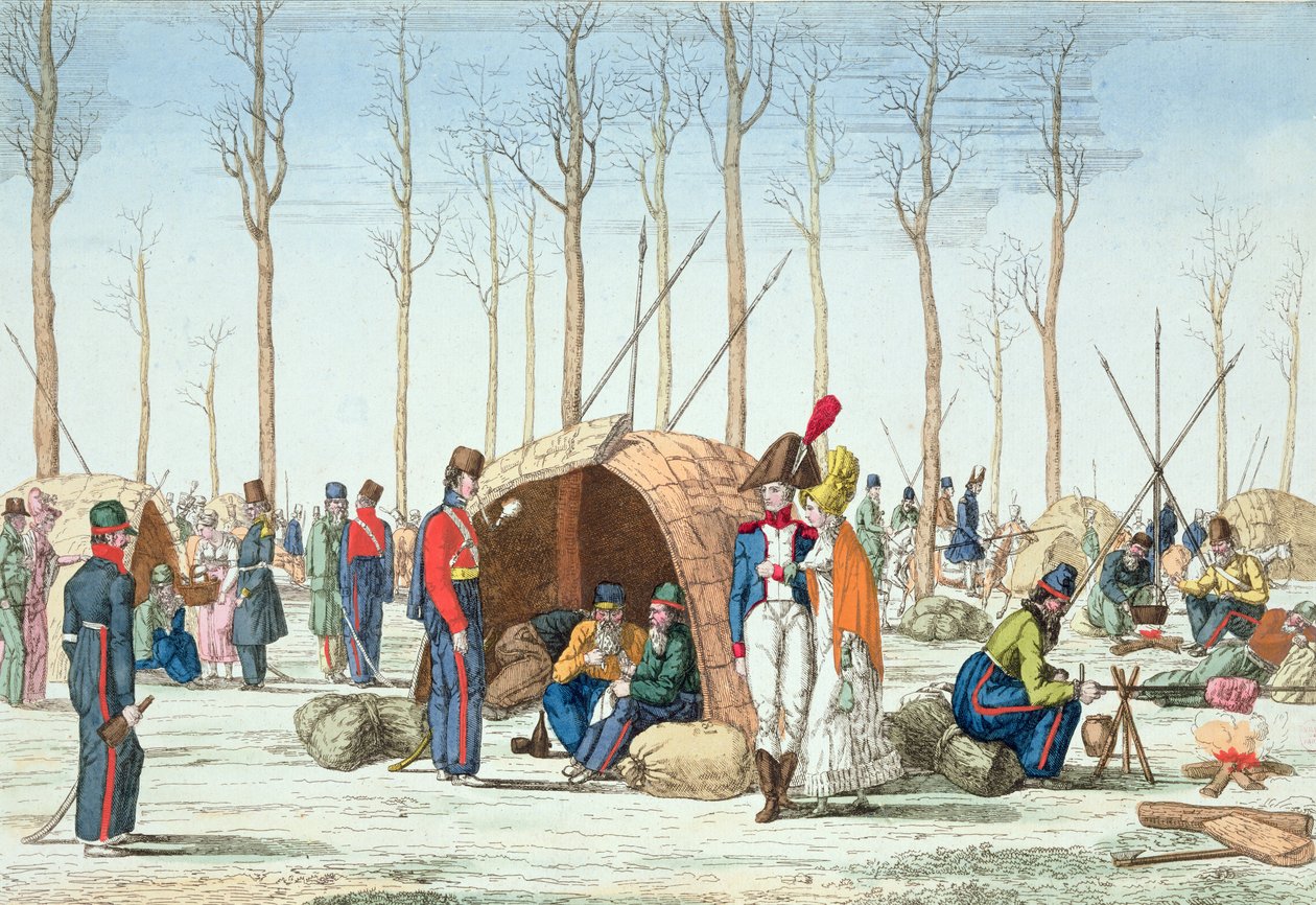 Bivuak af russiske tropper på Champs Elysées, Paris, 31. marts 1814 af French School