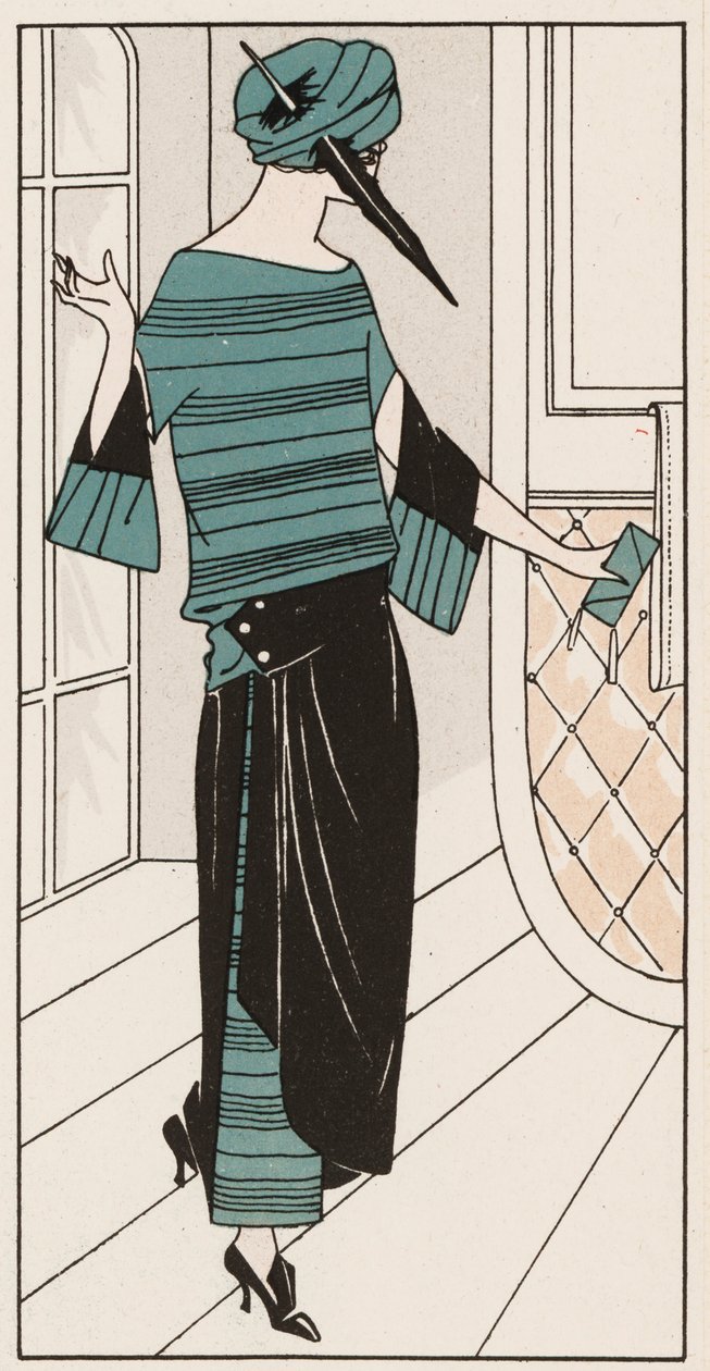 Sort og turkis crepe de Chine-kjole fra 1920