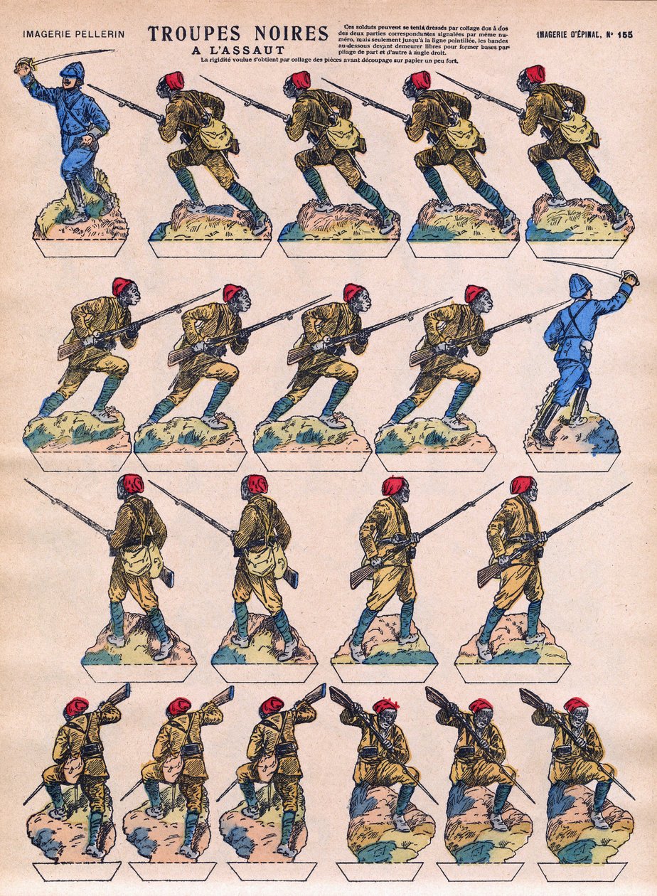 Sorte tropper stormede ind i den franske Armee fra afrikanske kolonier. Billeddannelse af Epinal, begyndelsen af det 20. århundrede. af French School