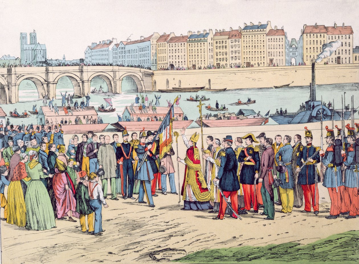Velsignelse af flagene i Paris før kolonisternes afgang til Algeriet i 1843, 1935 af French School
