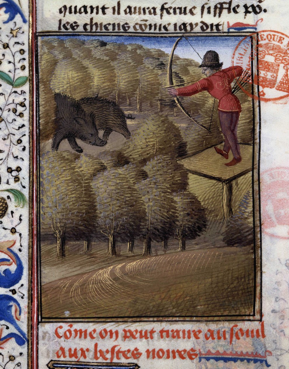 Ornebuejagt - i "" Jagtbog af Gaston Phoebus, greve af Foix, Lord of Béarn"" af French School