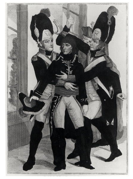 Bonaparte (1769-1821) Beskyttet af to grenaderer under sessionen i St.Cloud, 19 brumaire an 8 (10. november 1799), ca. 1800 af French School