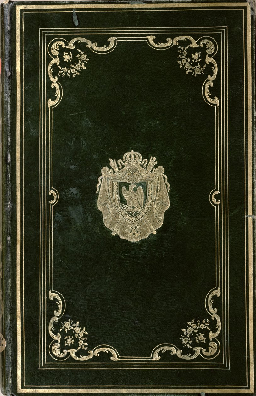 Bogbind med Napoleon Bonapartes våbenskjold (1769-1821) (grønt læder og guld) af French School