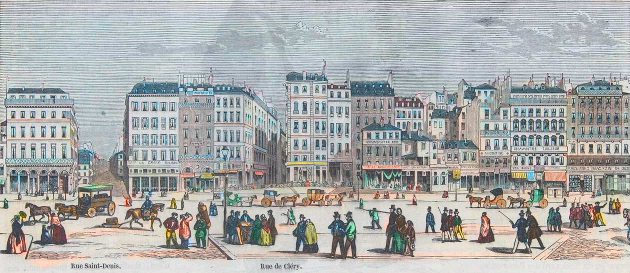 Boulevard Saint-Denis og Boulevard Bonne-Nouvelle - Rue Saint-Denis - Rue de Clery - Indgravering i "Tableau-de-Paris" af Edmond Texier 1852 af French School