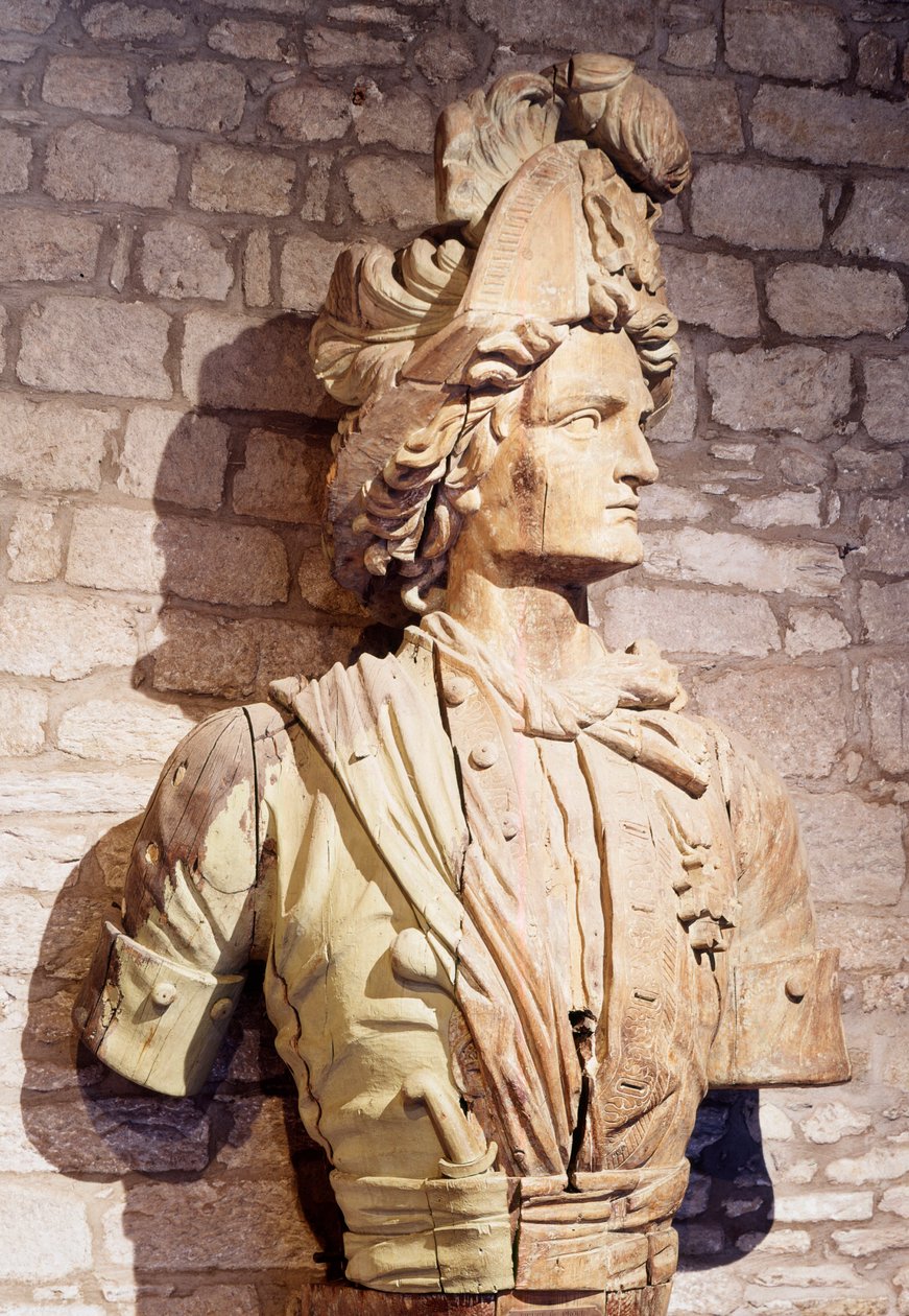 Sløjfefigur: buste af fransk kapper. Saint Malo fra det 17. århundrede, bymuseum af French School