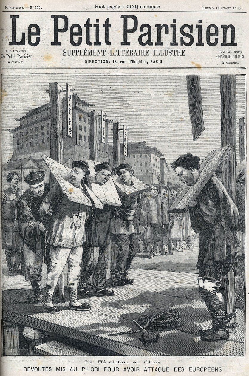 Boxer Revolt i Kina i 1898: Oprør satte i piller for at angribe europæere. Cover af "" Le petit parisien"" fra 1898. af French School