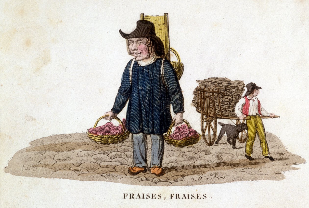 Bretonsk sælger af jordbær - gravering, deb. 19. århundrede af French School