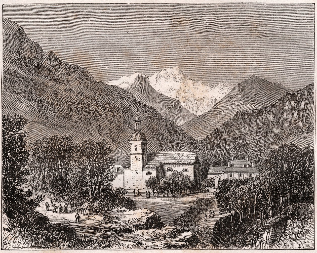 Brides-les-Bains (Brides les Bains) - Savoie - indgravering i "Frankrig illustree: geografi, historie, statistisk administration" af V.A. Malt-brun. 1884 af French School