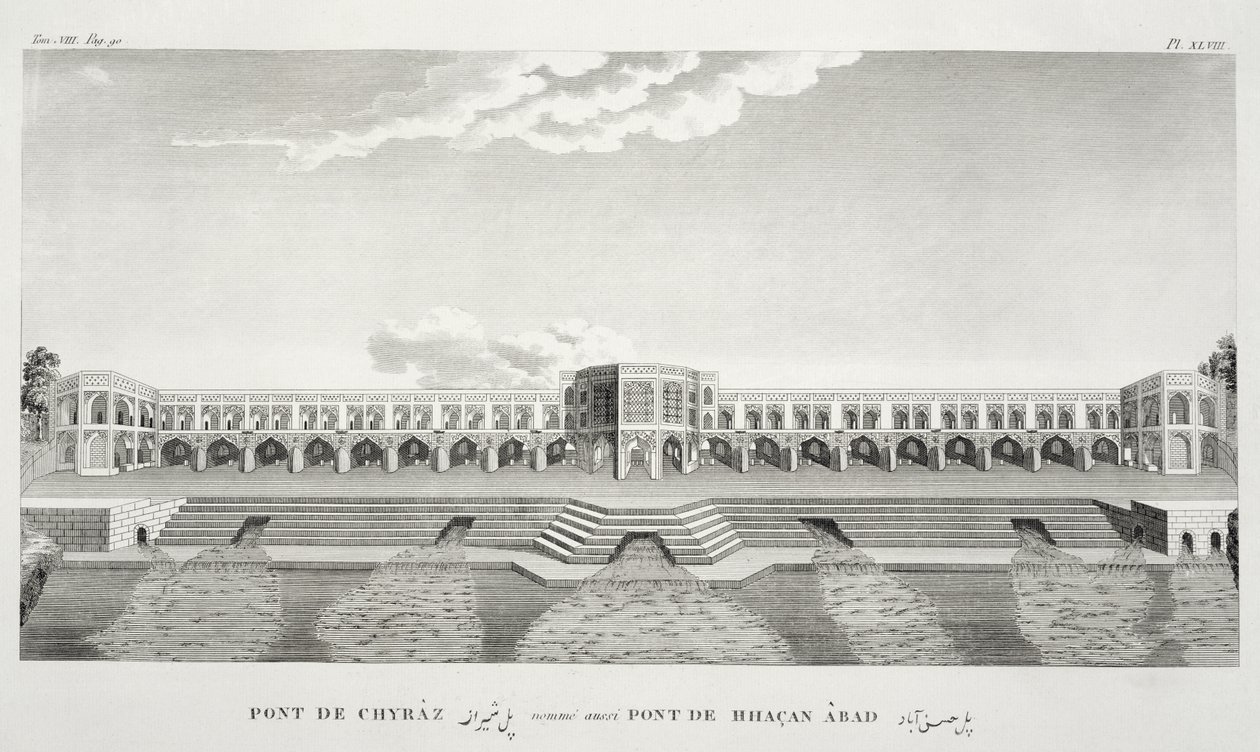 Bridge of Shiraz, Isfahan, fra Voyages du Chevelier Chardin en Perse, et en autres Lieux d