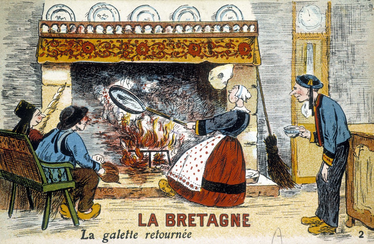 Bretagne: galetten vendte tilbage til chimineen (crepes) - postkort, deb. XX århundrede af French School
