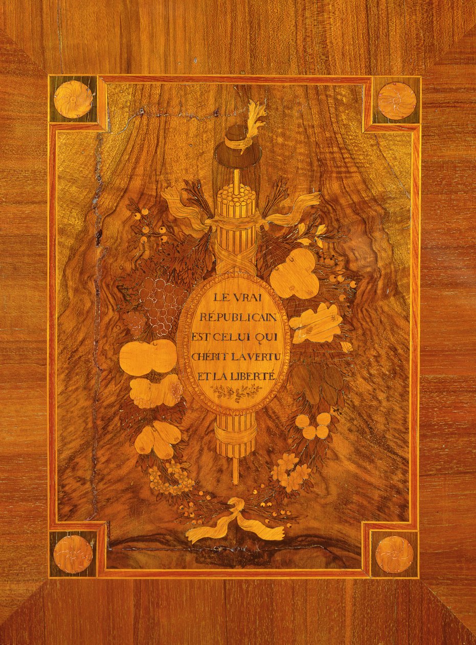 Buffetskab med revolutionerende design, indlagt detalje af republikansk emblem og motto (marquetry) af French School