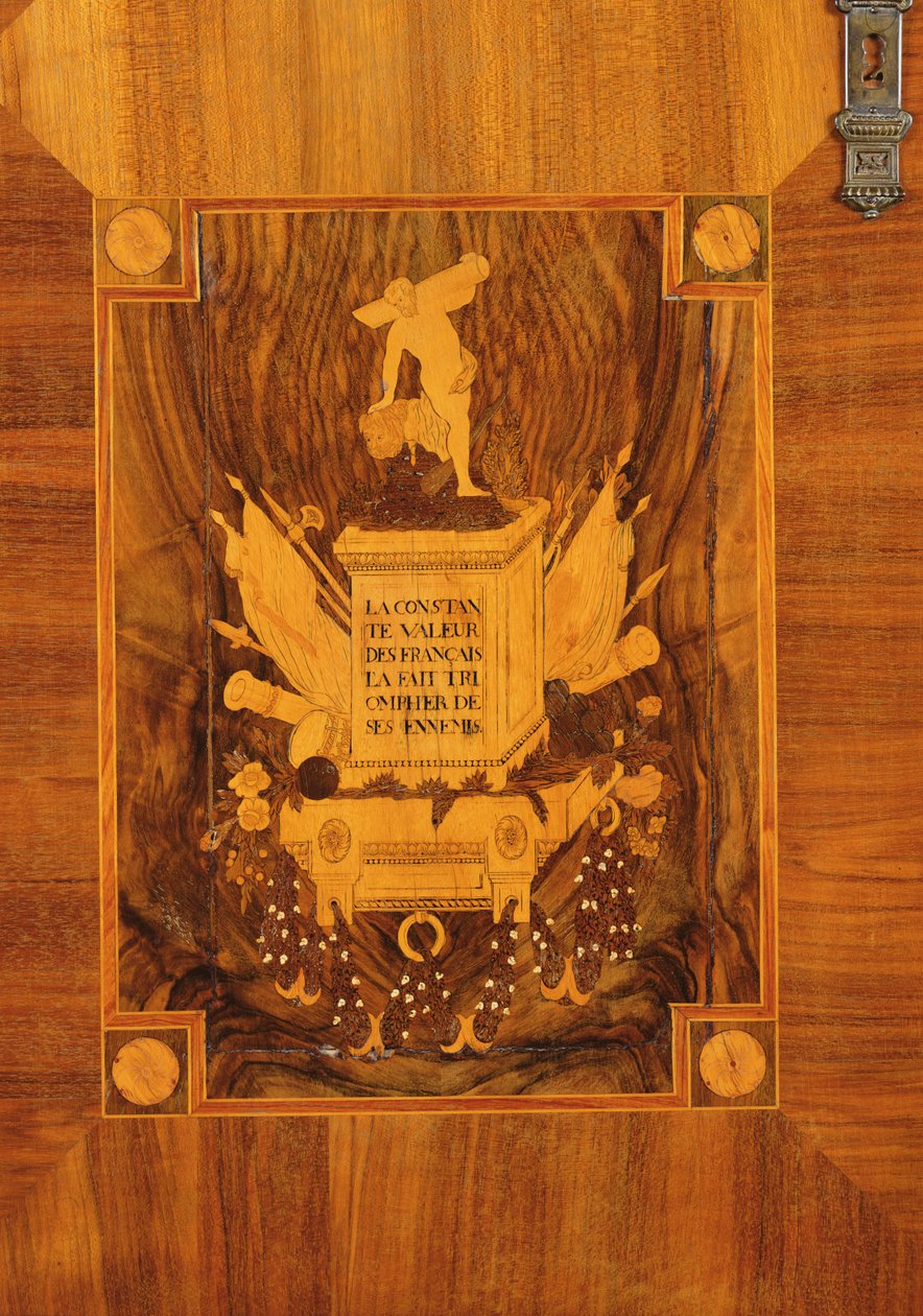 Buffetskab med revolutionerende design, indlagt detalje af emblem og motto (marquetry) af French School