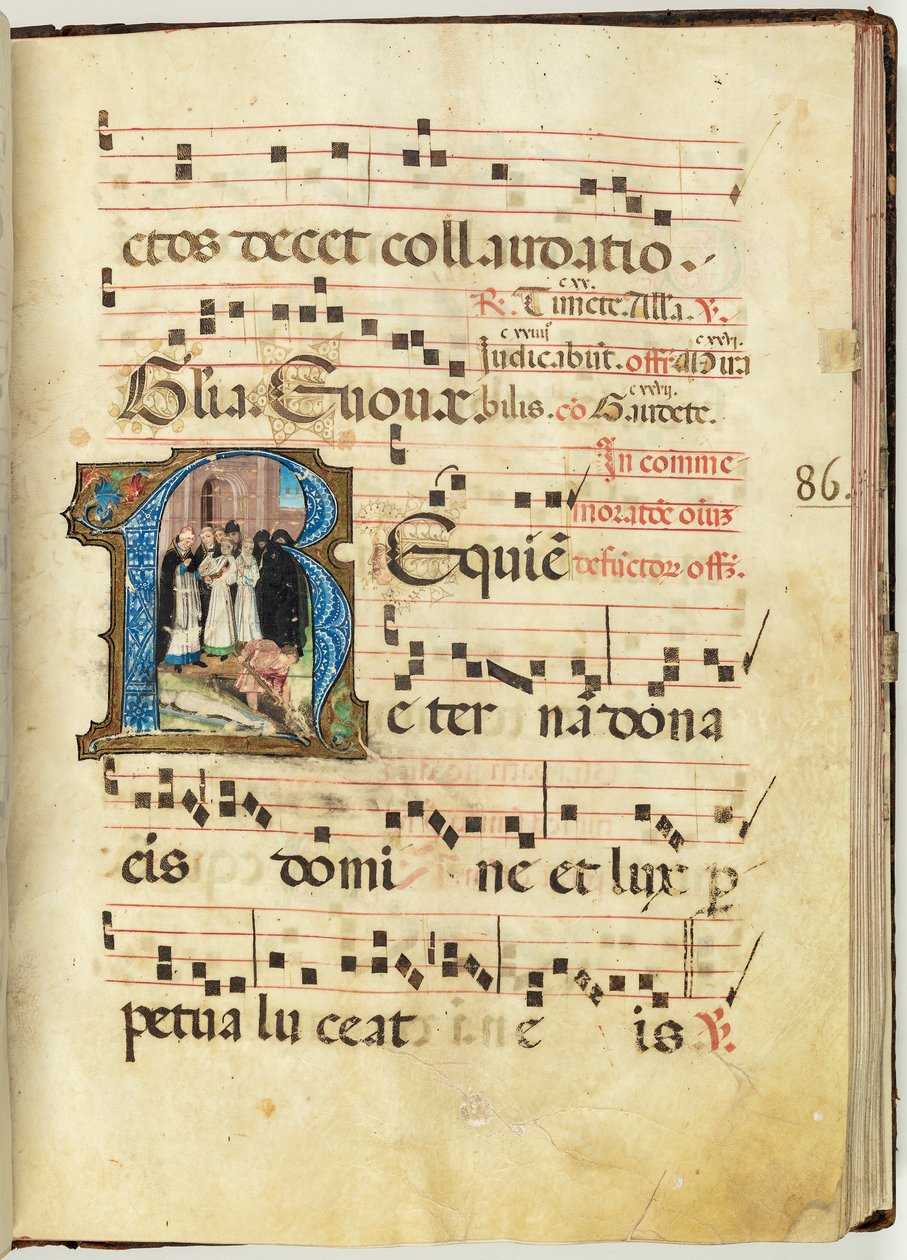 Gravscene, Gradual, f.86 (blæk, tempera og bladguld på pergament) af French School