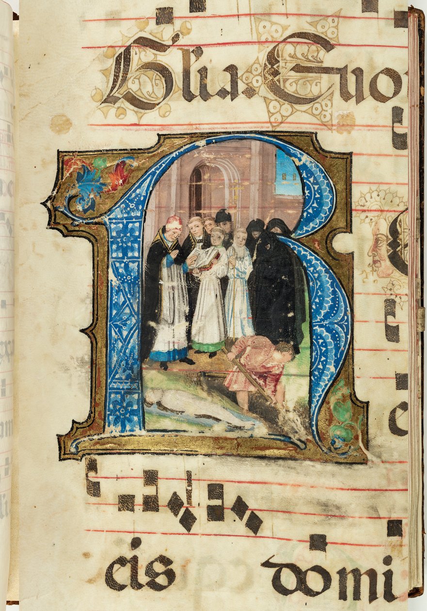 Gravscene, Gradual, f.86 (blæk, tempera og bladguld på pergament) af French School