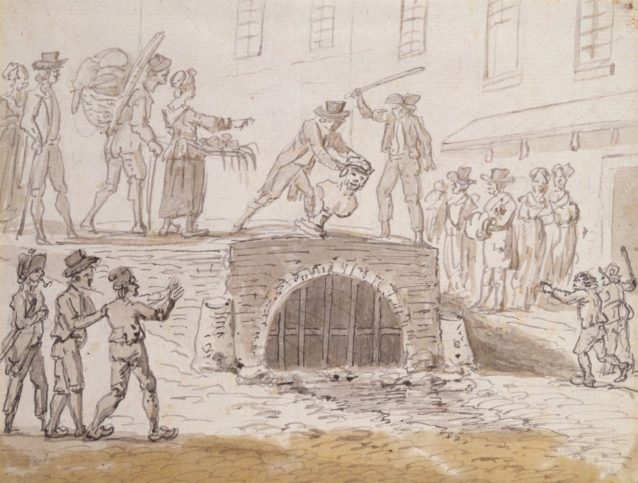 Buste af Marat kastet i en kloak, 5. februar 1795 (akvarel på papir) af French School