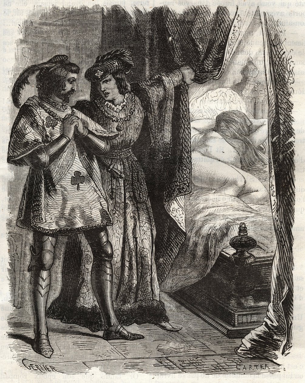 Ved at løfte en dør viste han manden sin egen kone liggende nøgen. Louis I af Valois, hertug af Orleans (1372-1407), fik Raoul d