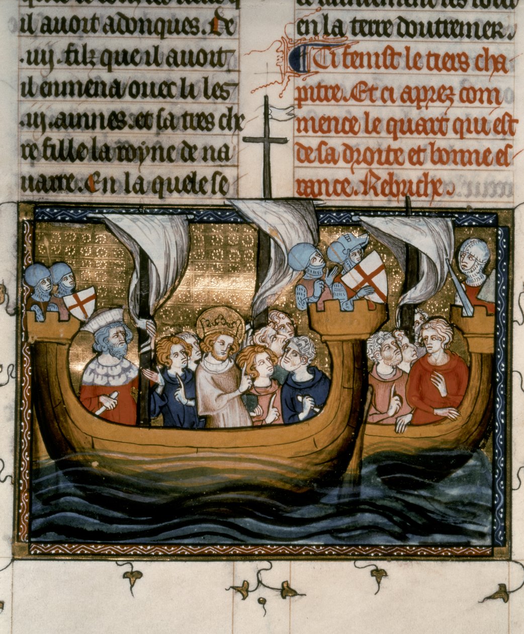 Syvende korstog: Ludvig IX tager af sted på det 7. korstog (1248-54). af French School