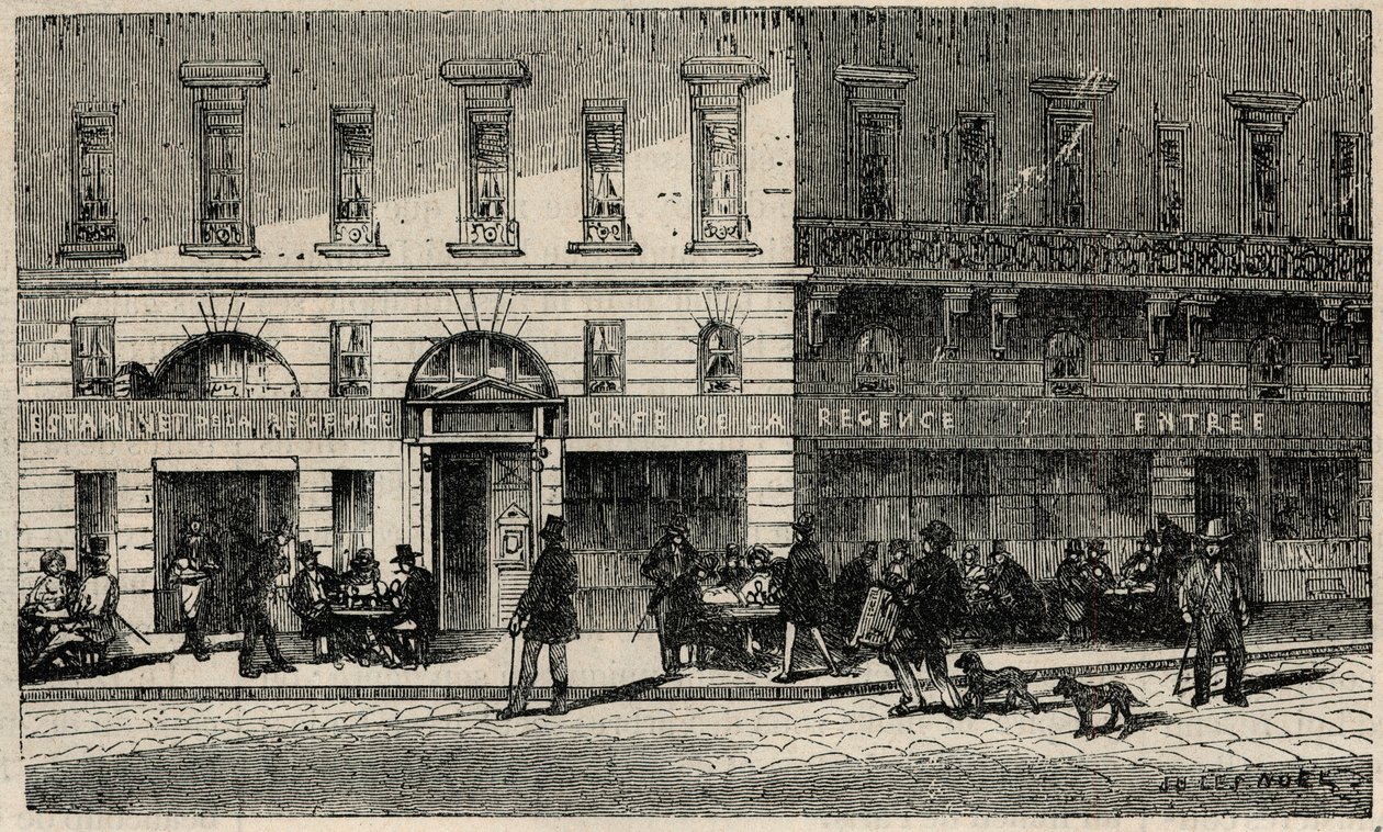 Cafe de la Regence de la Place du Palais-Royal i Paris i det 19. århundrede - Indgravering i "Tableau-de-Paris" af Edmond Texier 1852 af French School