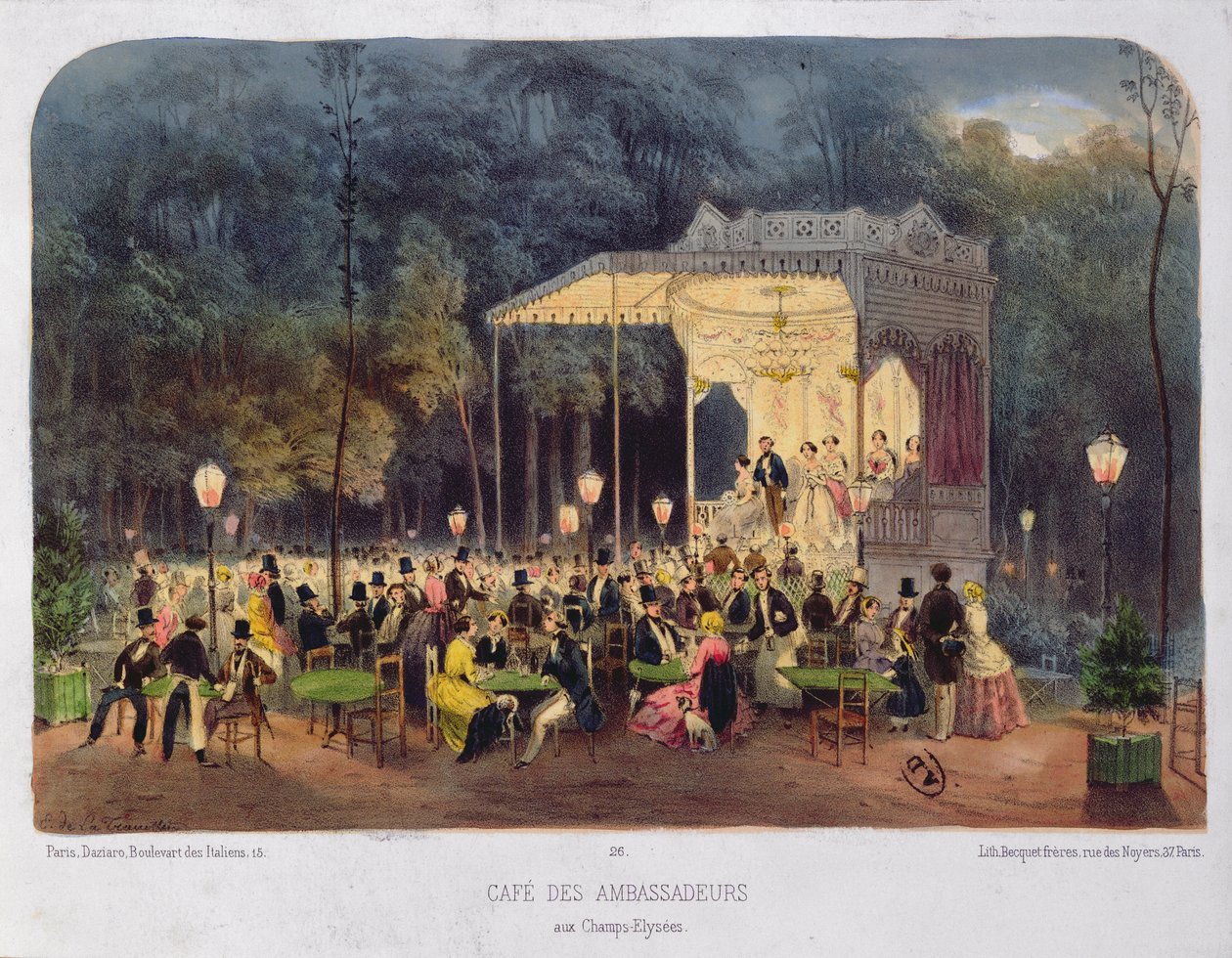 Cafe des Ambassadeurs, Champs-Elysees, ca. 1850 af French School