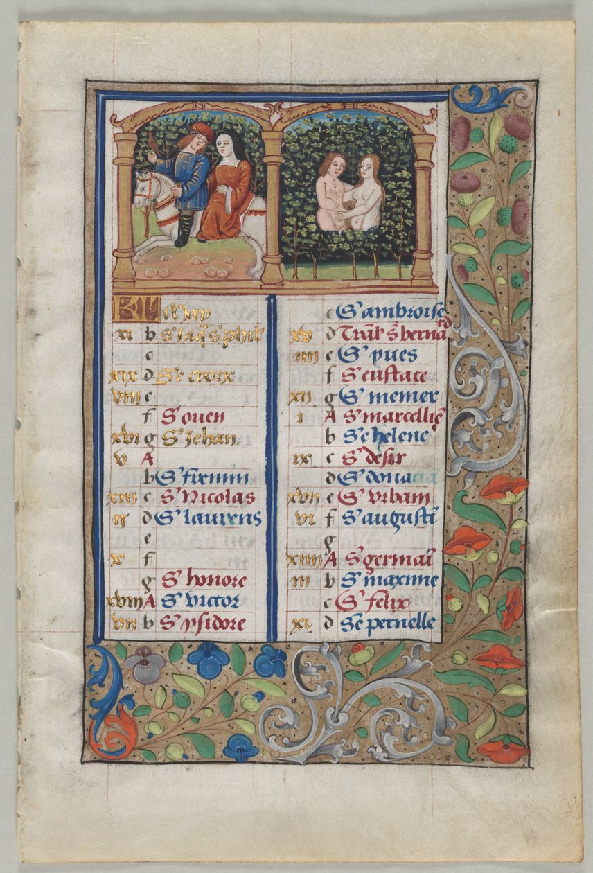 Kalenderblad for maj (recto), ca. 1510 (blæk, tempera, guld, pergament) af French School
