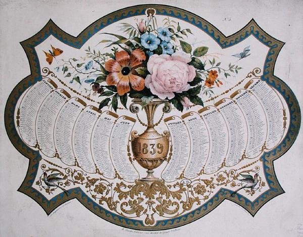 Kalender for 1839, indgraveret af Godefroy Engelmann (1788-1839) c.1838 (farve litho) af French School