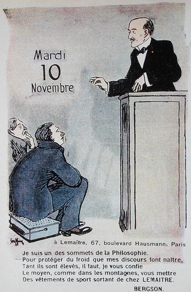 Kalender for 1914 reklame for sportstøj med en karikatur af den franske filosof Henri Bergson (1859-1941) af French School