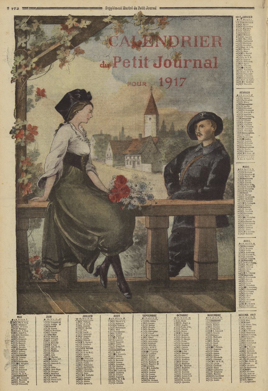 Kalender for 1917 (farvelitografi) af French School
