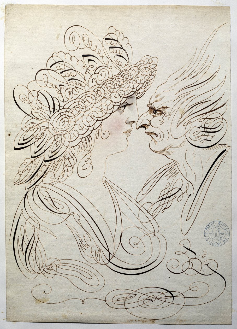 Kalligrafi: Profilportrætter omkring 1780 af Bernard de Paris. af French School