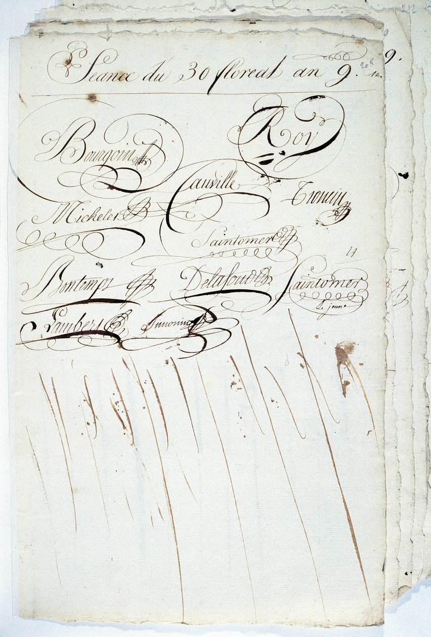 Kalligrafi: ark af registeret for Academic Society of Writing, 30 Floreal an IX af French School