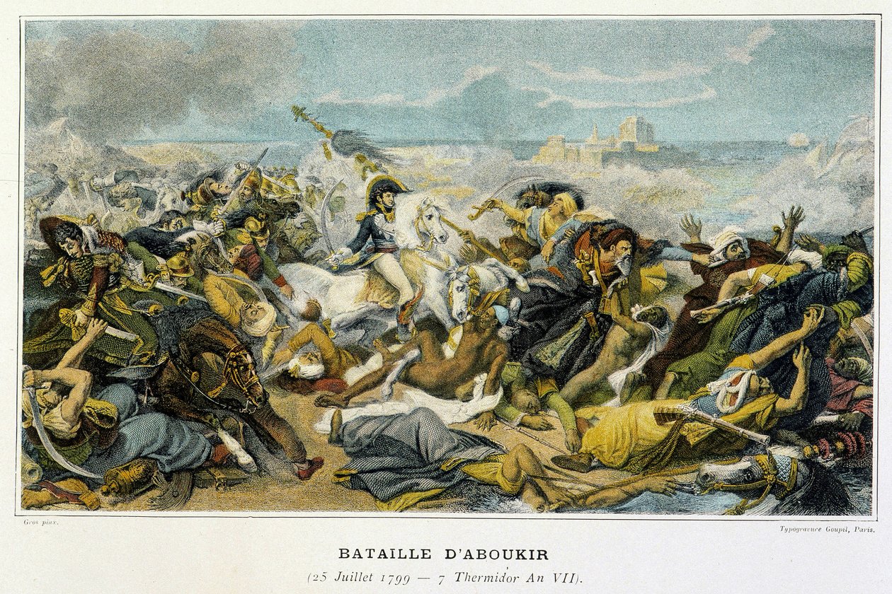 Kampagne (Ekspedition) af Egypten (1798-1801): Joachim Murat (1767-1815) under slaget ved Aboukir den 25. juli 1799, hvor Bonaparte afviste tyrkerne til havet. af French School