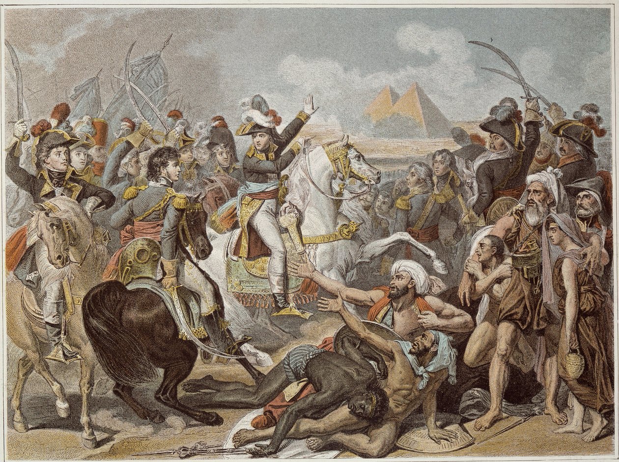 Kampagne (Ekspedition) af Egypten (1798-1801): Napoleon i slaget ved pyramiderne (21. juli af French School